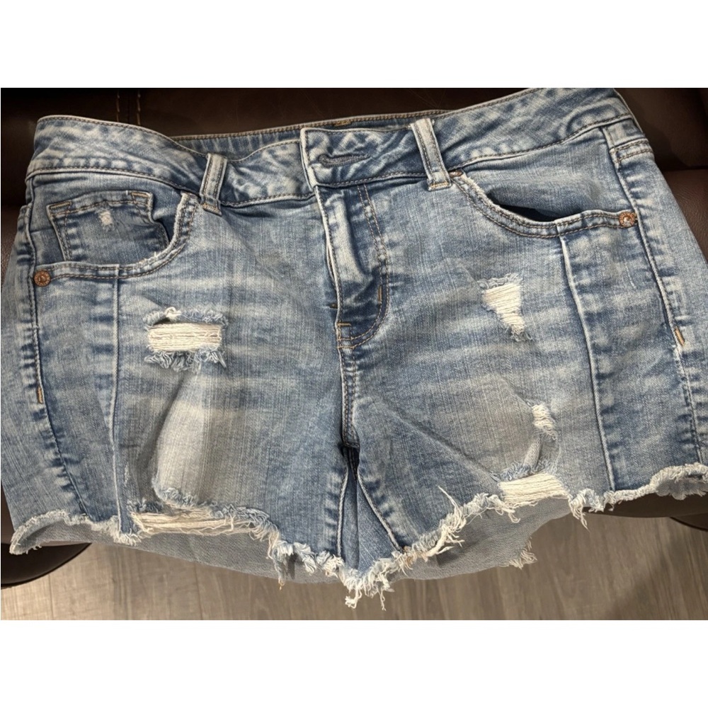 American Eagle Outfitters Light Blue Distressed Jean Shorts